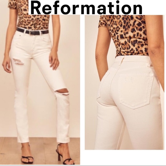 NWT Reformation Julia Cigarette Jeans in Ivory - Picture 3 of 3